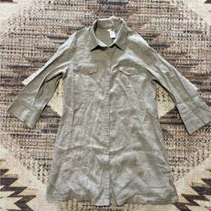 Edward Women’s 100% Linen Tan Button-Up Shirt Dress size Large